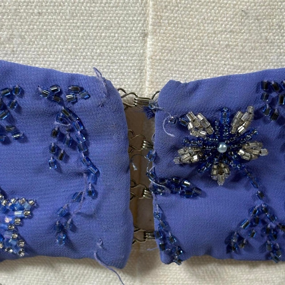 Precious Formals purple blue sequin floral crop top size 6 vintage whimsy - Picture 5 of 8